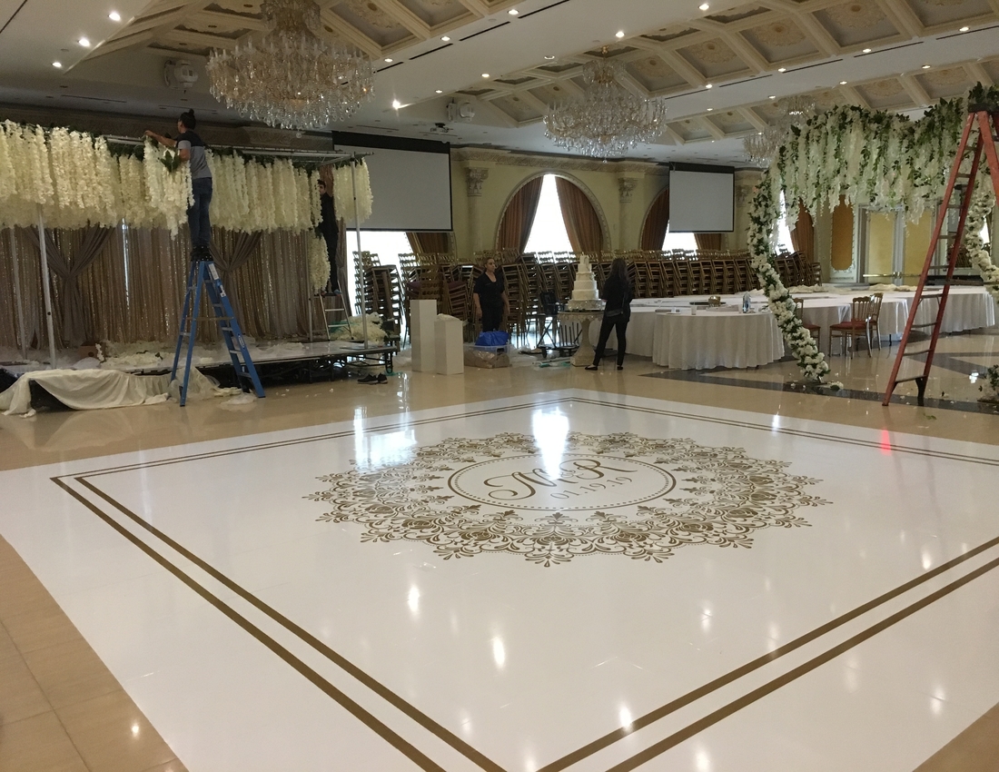 Printed wedding floor wrap with monogram