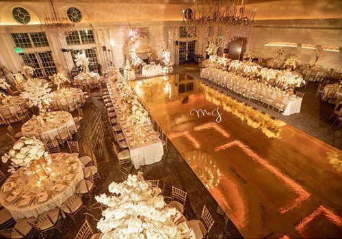 Gold monogram custom wedding dance floor