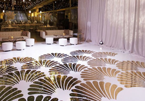 White and reflective gold acrylic dance floor
