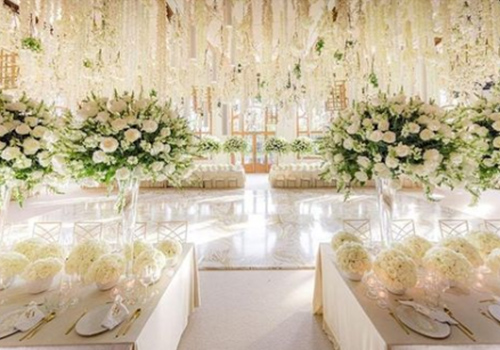white custom patterned dance floor for wedding